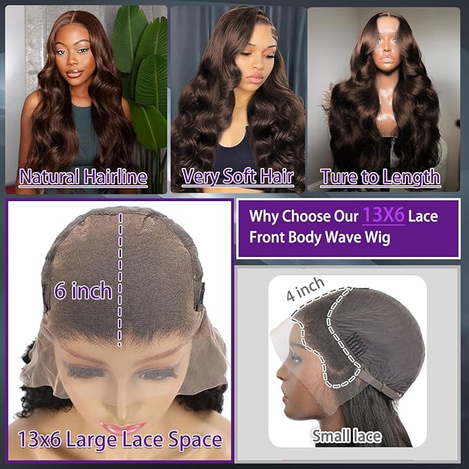34 Inch Chocolate Brown Lace Front Wig Human Hair 220 Density 13x6 Hd Body Wave Lace Front Wigs Human Hair Pre Plucked Colored Frontal Wigs Human Hair Brown Wigs Human Hair Wigs for Women