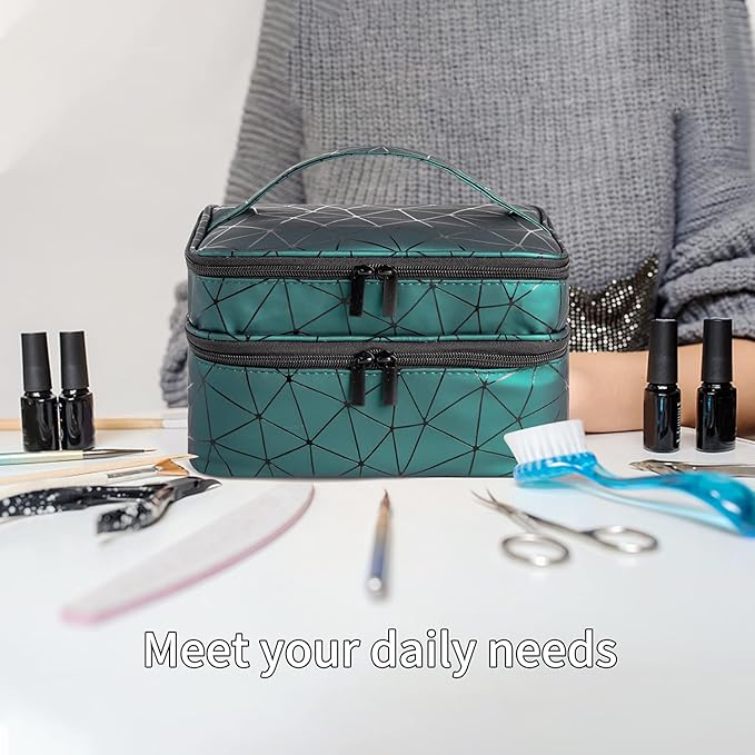 Double-Layers Nail Polish Organizers and Storage Geometric PU Leather Carrying Case for Fingernail polish Nail Varnish and Manicure Sets - Holds up to 30 Bottlesï¼?5ml）with Detachable Divider