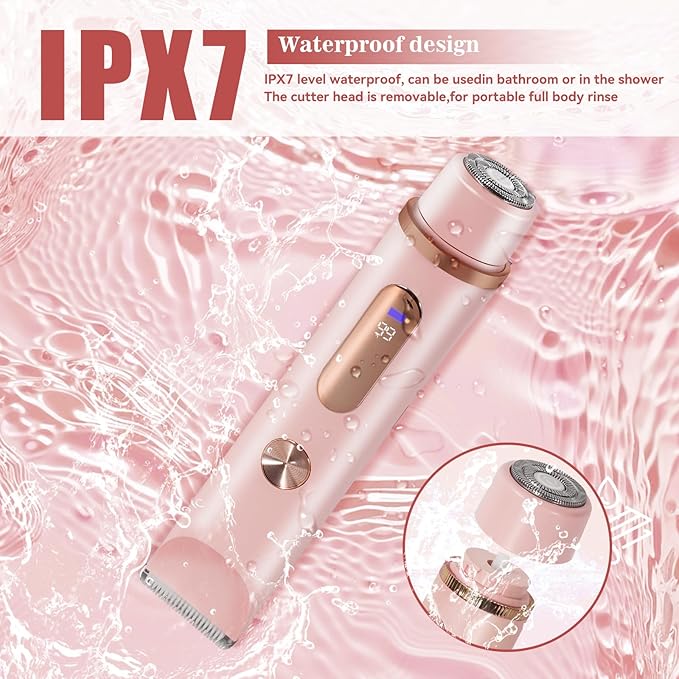 Bikini Trimmer for Women 2in1 High Power Epilators Hair Removal Waterproof Electric Razors Women's Electric Razor Pubic Hair Trimmer Shaver for Women for Ladies Pubic Face Underarms Legs (Pink)