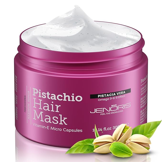 Jenoris Pistachio Hair Mask for Dry Damaged Hair ? Deep Conditioning Hair Mask Treatment with Pistachio Oil &amp Vitamin E For Color-Treated Hair For Hair Repair Paraben &amp Salt Free 10.14 Fl