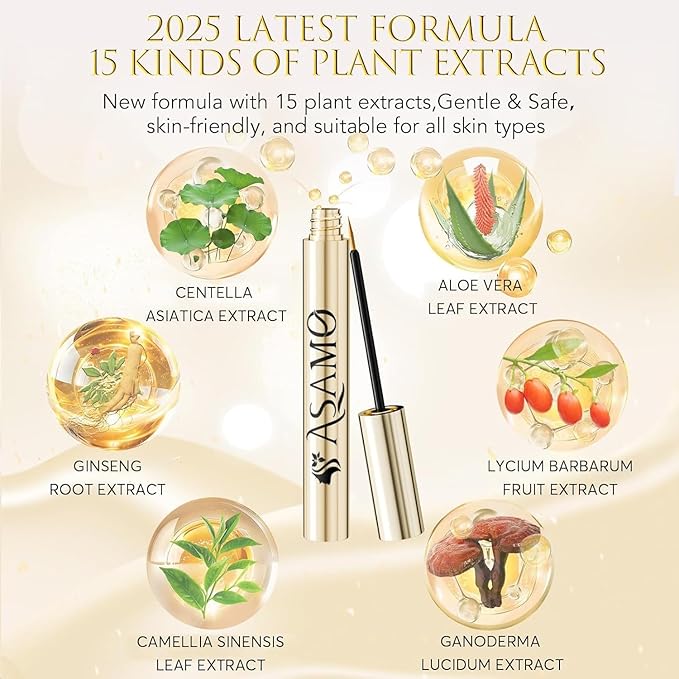 Eyelash Growth Serum ? 15 Plant Extracts for Longer Denser &amp Robust LashesBoosts Natural Lash Developmenteyelash serumEnhance Natural Beauty Hypoallergenic Oil Freelash growth serum（PURE GOL