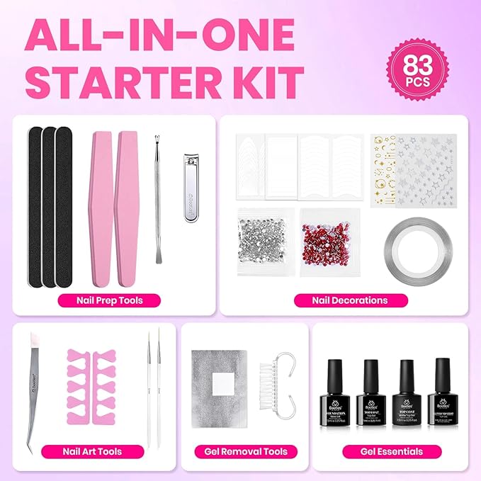 Beetles Gel Nail Polish Kit with U V Light 55 Colors Gel Polish 81 Pcs Nail Stuff Kit for All Seasons with Base and Matte&ampGlossy Top Coat Color Enchantment Plus Soak Off Gifts for Women Girls Tee
