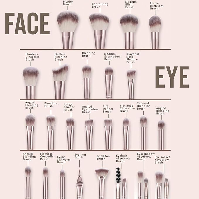 40Pcs Brown Makeup Brushes Set Professional Makeup Kit Multi-functional Makeup Tool Set with Case Facial Makeup Accessories Foundation Makeup Brush Kit Eye and Face Make up Brushes &amp Tools