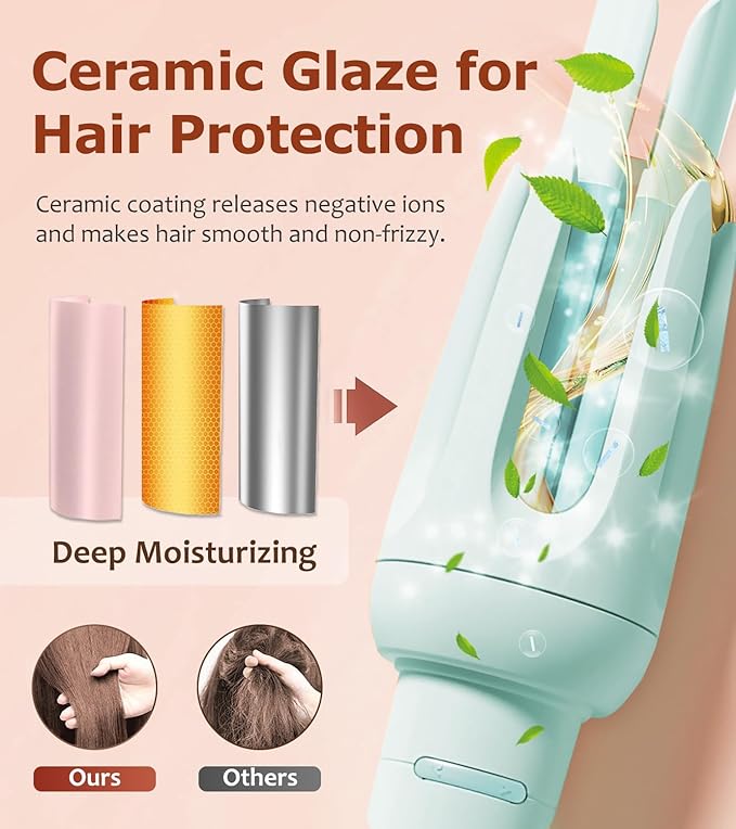 Auto Hair Curler Automatic Curling Iron with 4 Temperature &amp 3 Timer Automatic Shut-Off Anti-Scald Anti-Tangle Rotating Curling Wand for Hair Styling Blue