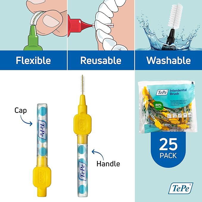 TePe Pack of 25 Interdental Brush Original Soft Dental Brush for Teeth Cleaning 4 Yellow