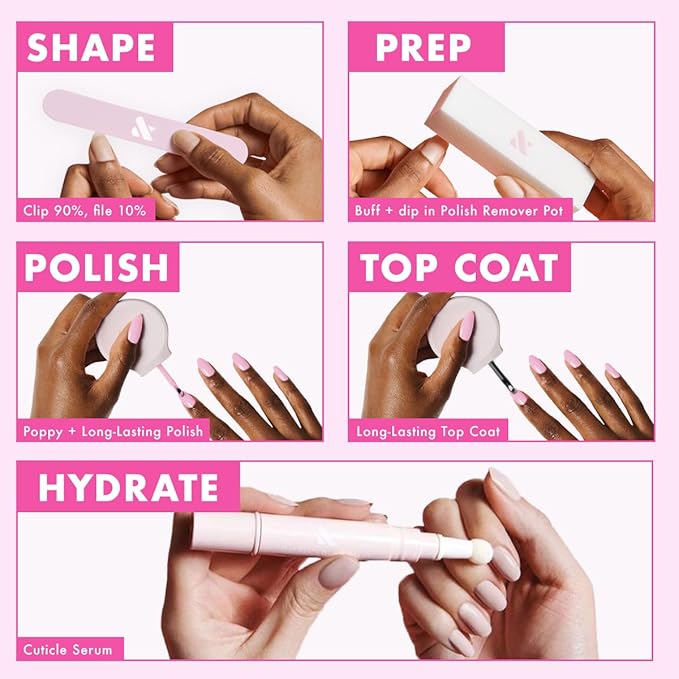 Olive &amp June Bolds Long Lasting Nail Polish Set | Includes 6 Shades (Bold &amp Unshaken Art Class Because I'm Green Lily Blooms CV Hot Strawberry) + Top Coat | Vegan Cruelty-Free | Salon-Qu