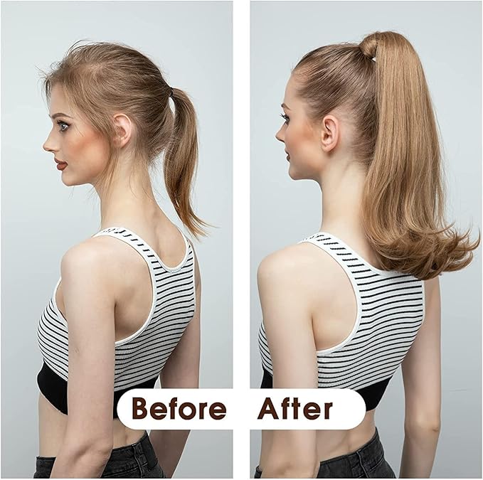 HIHELO 18 Inch Synthetic Straight Ponytail Hair Extensions Wig Bun Wrap Ponytail Barrette Clips for Women Hair Accessories (Color : #144)