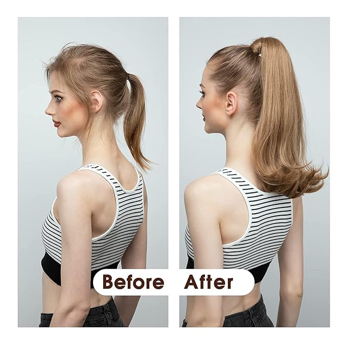 Hair Accessories 18 Inch Synthetic Straight Ponytail Hair Extensions Wig Bun Wrap Ponytail Barrette Clips for Women Hair Accessories Hair Pieces For Women(1B/30HL)