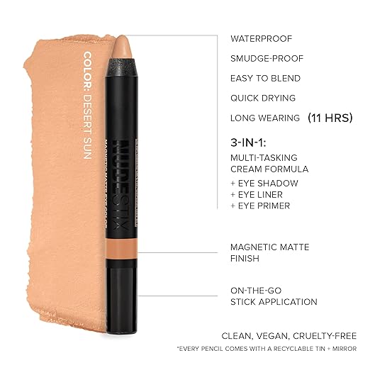 Nudestix Magnetic Matte Eye Color ? 3-in-1 Long-Wear Cream Eyeshadow Pencil Eyeliner &amp Primer | Waterproof Budge-Proof Matte Finish | Vegan &amp Cruelty-Free Eye Makeup