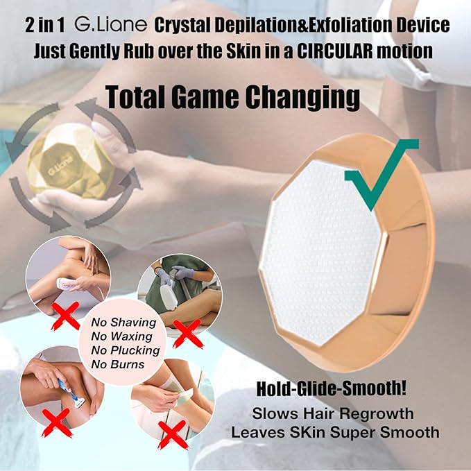 Crystal Hair EraserPainless Nano Hair Remover ExfoliationGentle and Efficient Glass Hair Removal Device Without WaxingNatural Epilator for Women and Men(Gold)