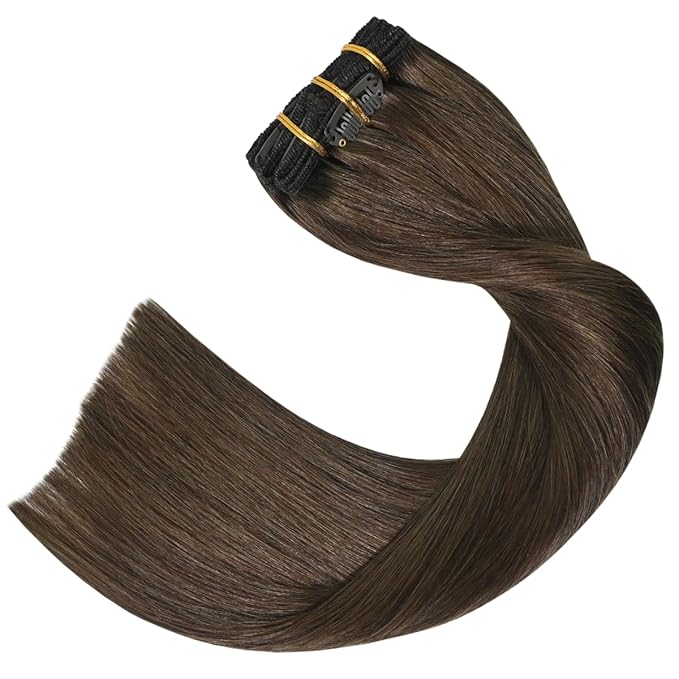 Medium Brown Hair Extensions Real Human Hair Clip ins for Women 70g 7pcs 12inchSoft &amp Natural Straight Double Weft for Women #4 Chocolate Brown Human Hair Extensions