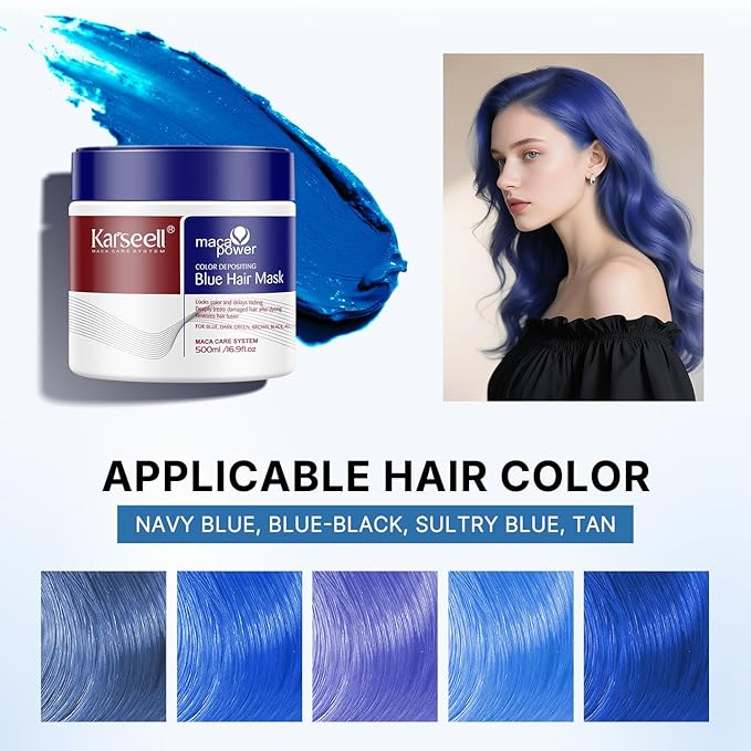 Karseell Blue Color Depositing Conditioner Deep Hair Mask Treatment Intensely Hydrating Refreshes Color &amp Tone 500mL 16.9floz