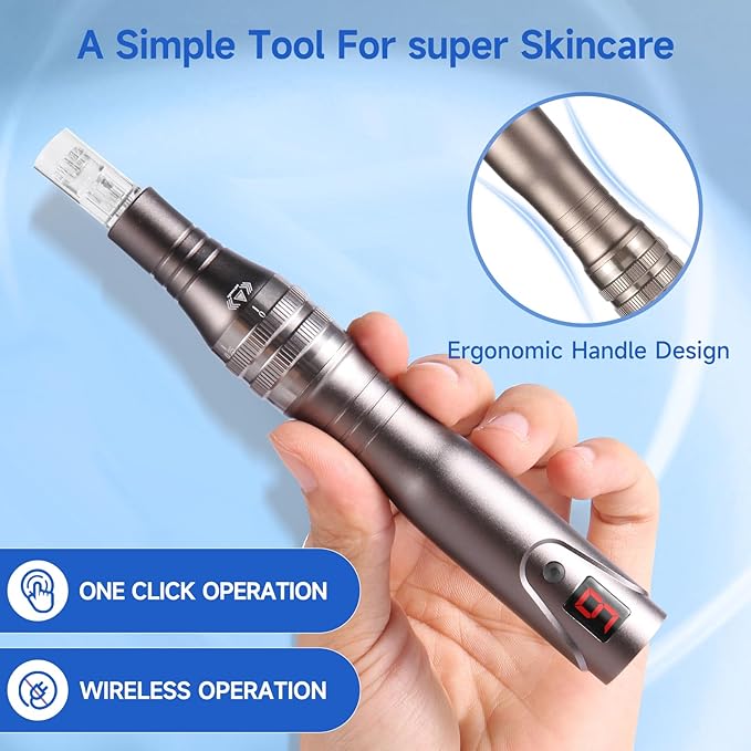 0.25mm Home Use Microneedle Derma Roller Pen Derma Pen for Women Men - Microneedling Skin Care Beauty Kit Tool for Face Hair Beard