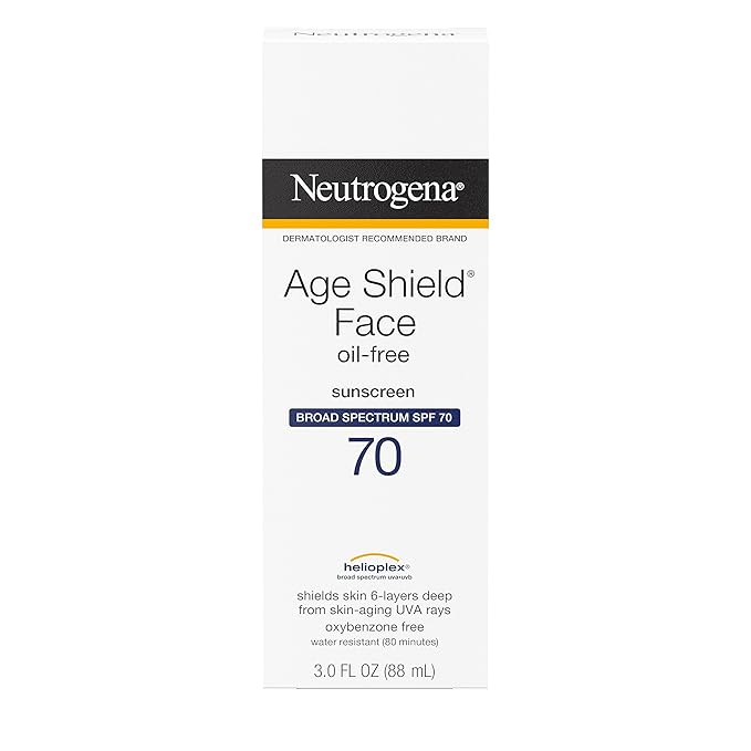 Neutrogena Age Shield Face Oil-Free Sunscreen Lotion with Broad Spectrum SPF 70 Non-Comedogenic Moisturizing Sunscreen to Help Prevent Signs of Aging PABA-Free 3 fl. oz (Pack of 3)