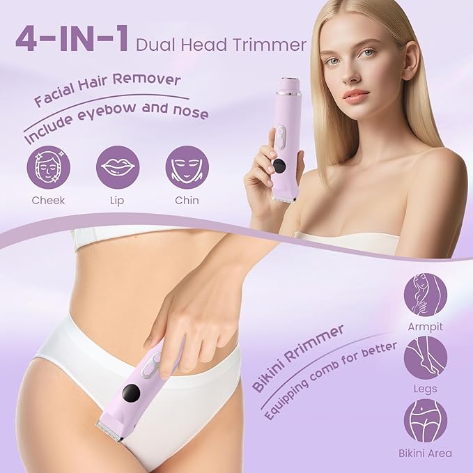 Bikini Trimmer for Women Upgraded 2-in-1 Electric Razors for Women with 2 Replaced Blades and LED Light Wet &amp Dry Use Electric Shaver Support 90 Mins Runtime for Face &amp Body &amp Intimate A