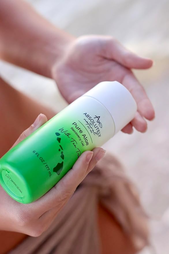 Absolutely Natural - 100% Pure Aloe Vera Cooling Gel - Lotion for Sunburn Relief &amp Rashes - Premium Sun Care with Vitamin E Eucalyptus - 6 oz