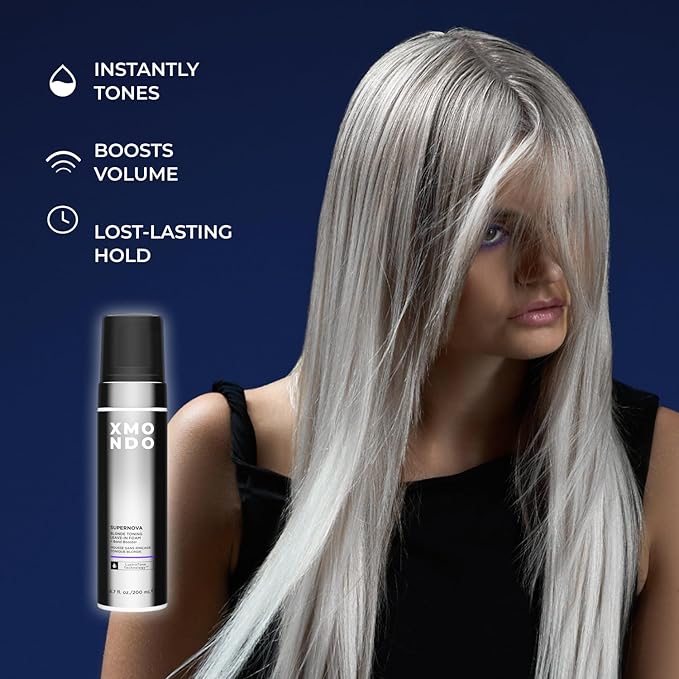 XMONDO Hair Supernova Blonde Toning Leave-In Foam Vegan Formula Hair Toner Foam for Reducing Brassy and Yellow Tones on Blonde Highlighted and Gray Hair Colors 6.7 Fl. Oz