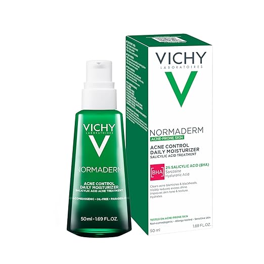 VICHY Normaderm Acne Control Daily Moisturizer Oil Free Acne Moisturizer For Face Max Strength 2% Salicylic Acid + Hyaluronic Acid + Vitamin C Targets Blackheads Blemishes &amp Enlarged Pores