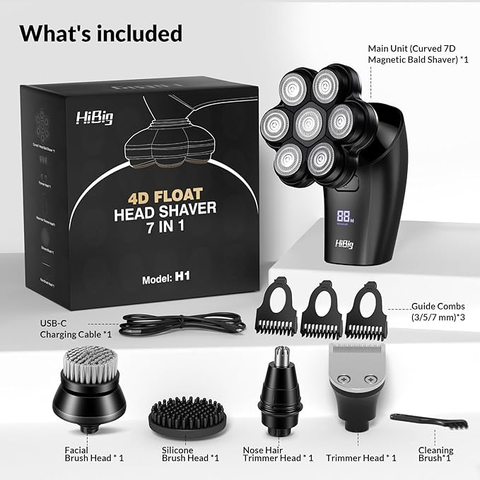 Head Shavers for Bald Men - 7D Arc Electric Razor with Magnetic Detachable Head Waterproof Wet Dry 5-in-1 Electric Shaving &amp Grooming Kit LED Display Rechargeable Head &amp Body Hair Shaver