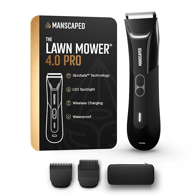 MANSCAPED® The Lawn Mower® 4.0 PRO - Groin &amp Body Hair Trimmer Updated SkinSafe® Trimmer Blade Waterproof Wet/Dry Groomer USB-C &amp Wireless Charging Compatible Men?™s Ball Shaver with Travel