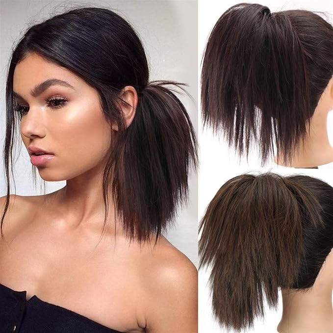 EARSHOT Hair Buns Hair Piece Short Ponytail Extensions Synthetic Straight Hair Hair Bun with Elastic Band Hair Accessories Women Wig Hair Bun Hair Accessories For Girls (Color : B)