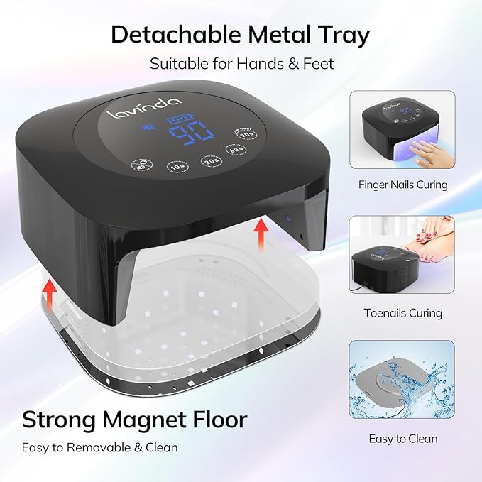 UV Light for Nails Lavinda UV Nail Lamp 54W Rechargeable Nail Dryer Gel Polish Light with Large Touch Display Professional Fast Curing Lamp with 4 Timer Setting Auto Sensor for Salon &amp Home