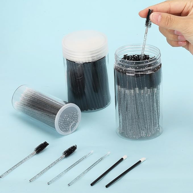 1500 Pcs Eyelash Extension Supplies Kit 500 Spoolies Mascara Wands 500 Lip Brushes 500 Micro Swabs Black Disposable Eyelash Brushes Makeup Applicator Tool with 3 Reusable Containers