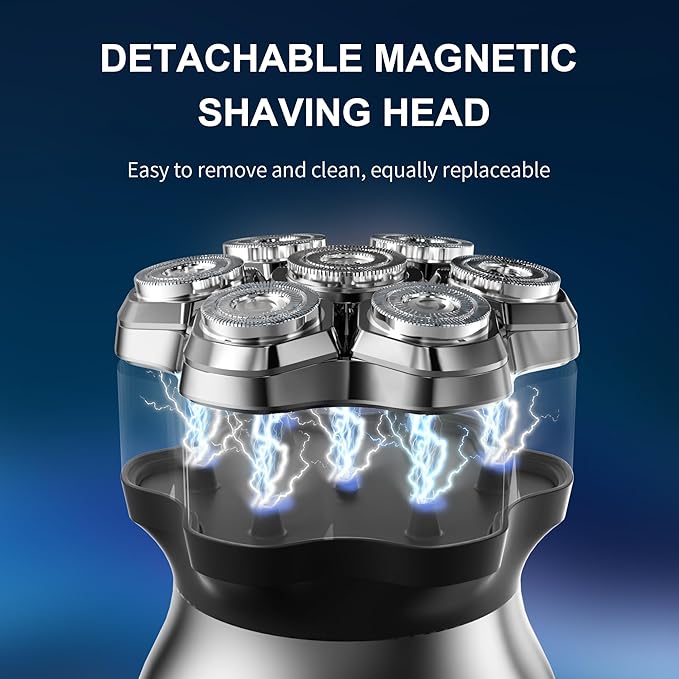 Head Shavers for Bald MenMagnetic Head ShaverWaterproof Wet Dry ShavingElectric Bald Head RazorLED DisplayCordless Rechargeable 7D Shaver for Scalp/Face/Beard with Type-C Charge