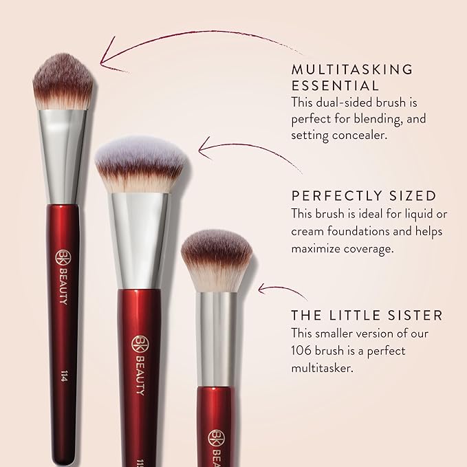 BK Beauty Core Complexion Trio Makeup Brushes Set (3PC) ? Foundation Concealer and Blending Brushes for Liquid Cream &amp Powder ? Vegan Cruelty-Free Ultra-Soft Face Makeup Brushes