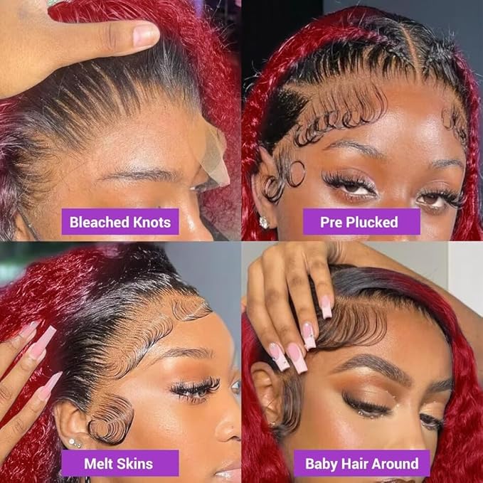 Burgundy Wig Human Hair Deep Wave Lace front Wigs Human Hair 13x6 250% density Pre plucked 1B 99J Deep Curly Wig Human Hair Wet and Wavy Lace Front Wigs Ombre Lace Front Wig Human Hair