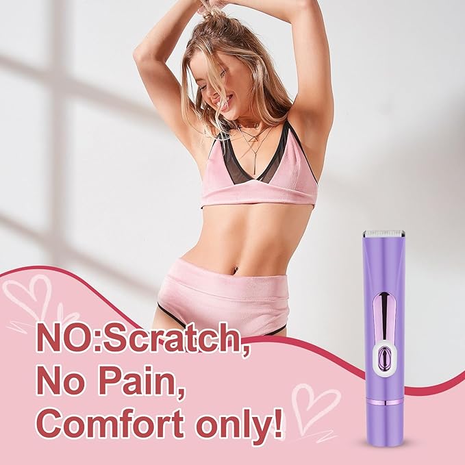 Bikini Trimmer for Women Electric?Double Head Dual Purpose Ceramic BladeIPX7 WaterproofLCD Power DisplayUSB RechargeableWet/Dry Painless Hair Removal for Face &amp Body (Violet)