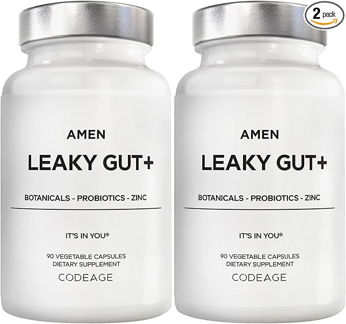 Amen Leaky Gut Supplement - Advanced Formula with Bioavailable L Glutamine Zinc Turmeric DGL Licorice Root - Marshmallow Root - Probiotics &amp Fermented Prebiotics - Vegan Non-GMO - 2-Pack