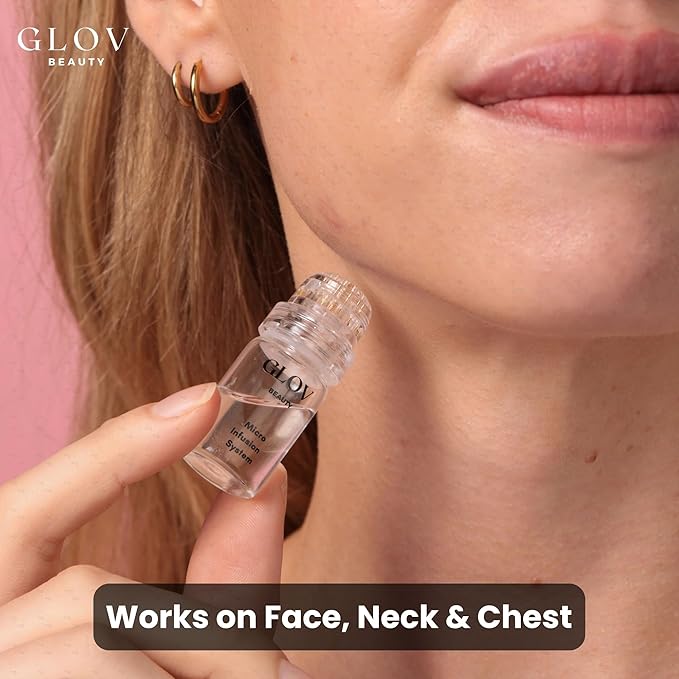 Glov Beauty Micro Infusion System for Face &amp Lips ? 0.25mm 24k Gold Cosmetic Facial Stamp with Hyaluronic Acid Collagen Peptides &amp Licorice Root Serum Ampoules (2x Infusion Application 6x Se