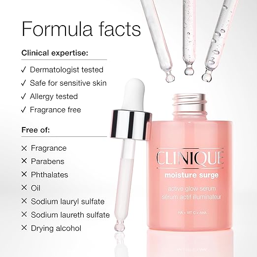 Clinique Moisture Surge active Glow Serum with Lactic Acid Hyaluronic Acid + Vitamin C | Hydrating Lightweight + Oil Free?