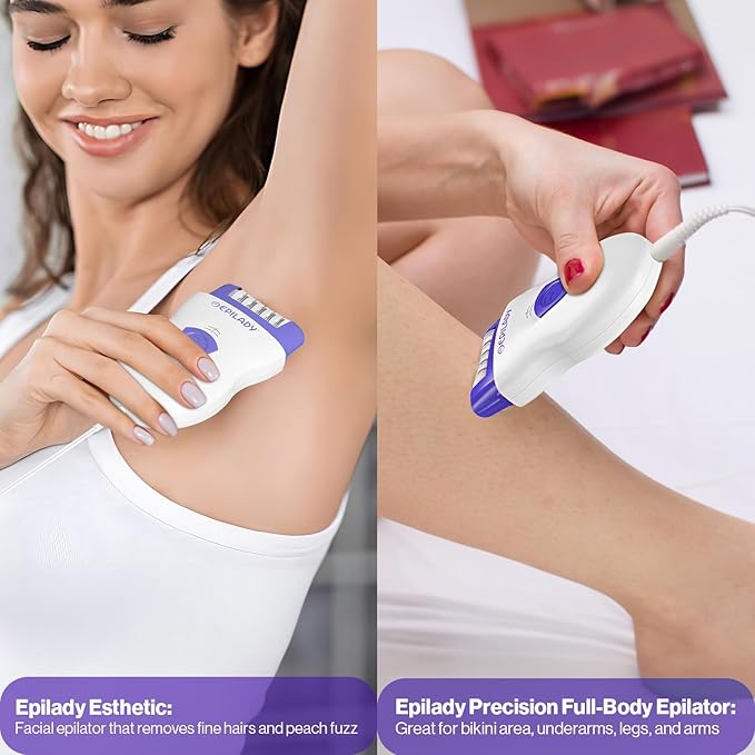 Epilady Face &amp Body Hair Removal Device Bundle Speed Corded Epilator + Esthetic Facial Hair Removal for Women Epilator for Women Legs Arms Underarms Face Bikini (Purple)