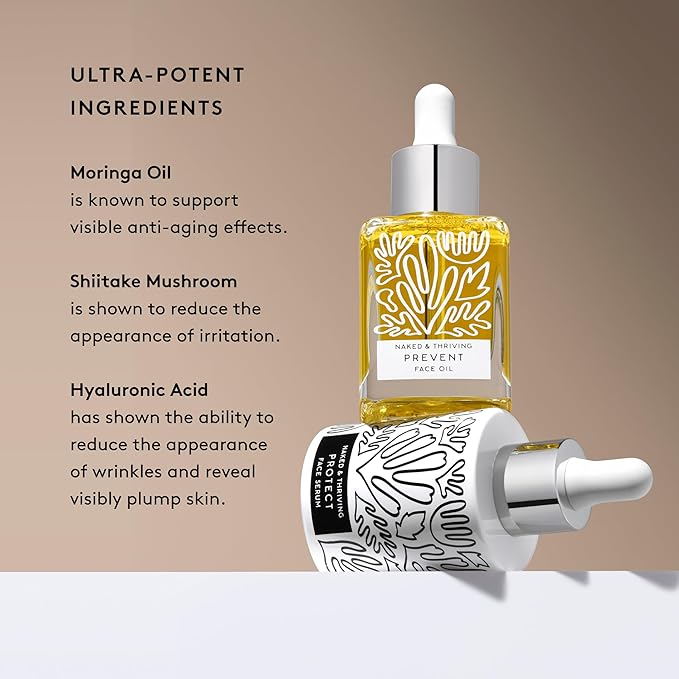 Naked &amp Thriving Limited Edition Day Set | Protect Antioxidant Day Serum (30 mL) + Prevent Anti-Aging Face Oil (35 mL) with Hyaluronic Acid Moringa and Rosehip Oil | 65 mL/2.18 fl oz (Set of 2)