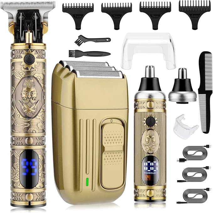 Karrte Men?™s Grooming Kit Professional Hair Clippers and Shaver for MenElectric Razor and Nose Trimmer SetBeard Trimmer with 3 Foil HeadGifts for Men