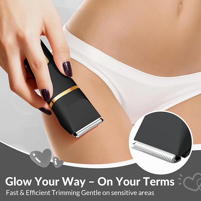 KINGTEE 5-in-1 Electric Bikini Trimmer for Women ? IPX7 Waterproof Shaver Cordless Body &amp Facial Razors for Women Ceramic Blades USB-C Rechargeable Painless Hair Removal Kit (Black)