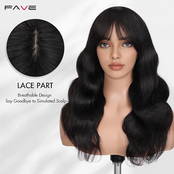 FAVE 18 Inches Natural Wave Human Hair Wigs With Bangs 1 * 3 Hd Lace Top Wigs Human Hair for White Women Wear And Go Glueless Wig for Daily Use