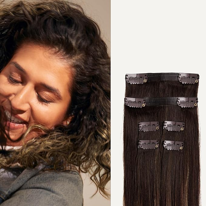 Luxy 100% Remy Human Hair Extensions for Thin Hair Thinning Hair Fill-Ins ? 6 Seamless Wefts Multi-Dimensional Color Blend - Natural-Looking Volume &amp Coverage 95 grams 20 Dark Brown Balayage