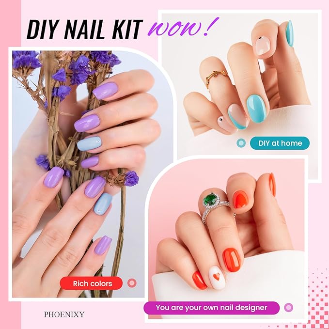 phoenixy 71 Pcs Gel Nail Polish Kit with U V Light 60 pcs Gel Nail Kit with 5 Pcs Base Top Coat Manicure Starter Nail Polish Set Christmas Gifts for Women ST9019