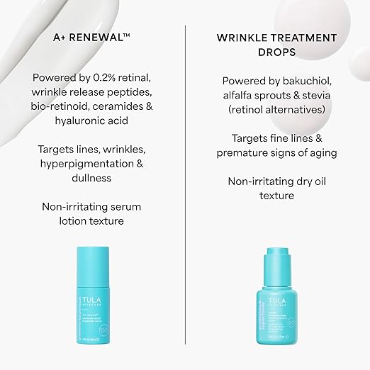 TULA Skin Care A+ Renewal Advanced Retinal + Peptides Serum - Nightly Facial Serum Boosts Radiance and Hydrates 1.01 Fl. oz.