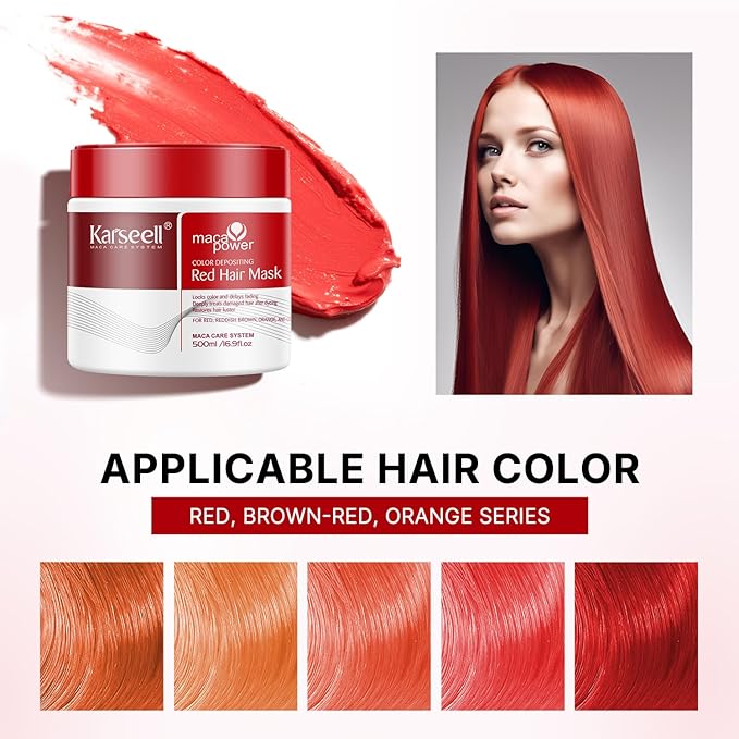 Karseell Color Depositing Conditioner Red Hair Mask Color Boosting Hydrates and Enhances Red Tones for Color-Treated Hair 500ml 16.9floz