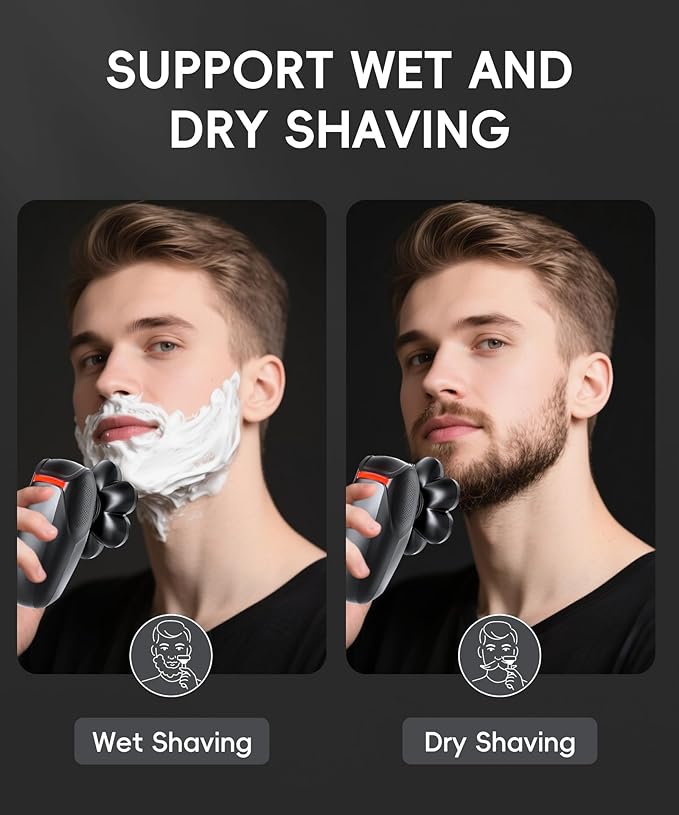 Head Shaver for Bald Men - IPX8 Waterproof Electric Razor for Wet/Dry Use with LED Display USB-C Fast Charge &amp 5 Attachments Black