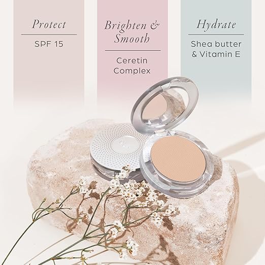 P?R MINERALS 4-in-1 Pressed Mineral Makeup Powder Foundation with SPF 15 - Concealer &amp Finishing Compact Pressed Powder for Face - Buildable Medium to Full Coverage Foundation Powder