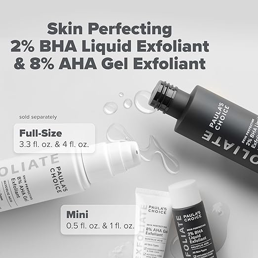 Paula's Choice SKIN PERFECTING 8% AHA Gel Exfoliant &amp 2% BHA Liquid Duo - Facial Exfoliants for Blackheads Enlarged Pores Wrinkles and Fine Lines w/Glycolic and Salicylic Acid