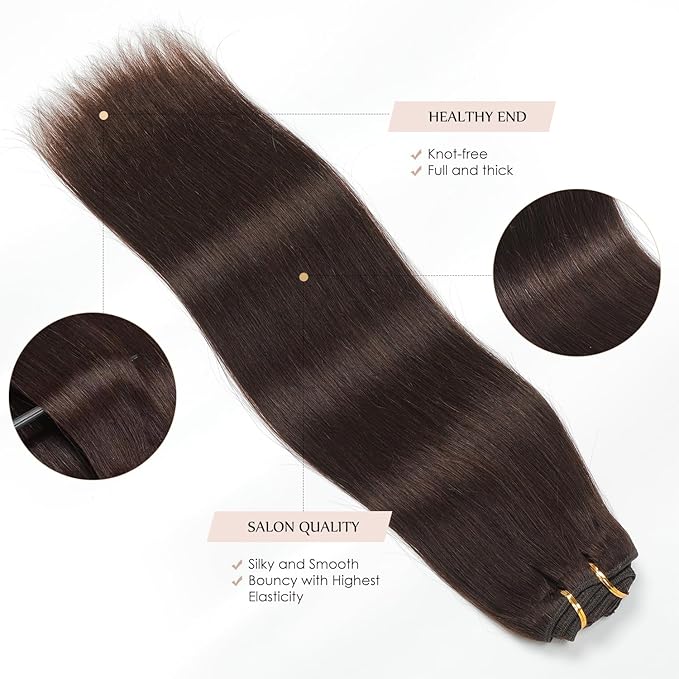 Sisily Clip in Hair Extensions Real Human Hair 22 inch 170g Dark Brown 100% Brazilian Remy Human Hair Clip in Extensions Soft Straight 7pcs Per Set with 16 Clips Double Weft