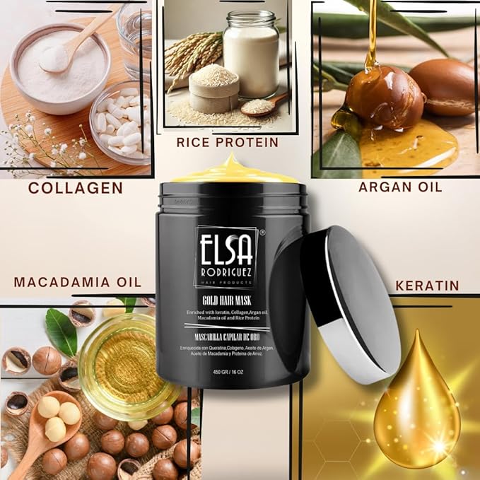 Gold hair mask treatment deep conditioner for dry damaged hair enriched with products natural keratincollagenargan oil macadamia &amp rice protein repairing hair mask of 16Oz.