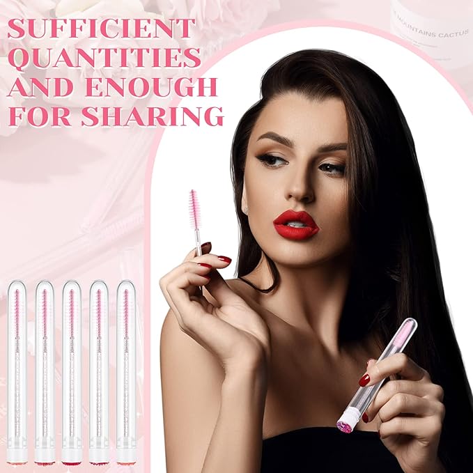 200 Pieces Mascara Wand Tube Set 100 Pcs Lash Spoolies for Eyelash Extensions 100 Pcs Diamond Empty Mascara Brush Disposable Colorful Eyebrow Applicator Makeup Tool Mix Color (Cute)