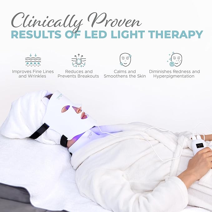 LED Light Therapy Face &amp Neck Mask - Facial Skin Care Device - 7 Colors Red &amp Blue - Rejuvenation Anti-aging Product for Wrinkles